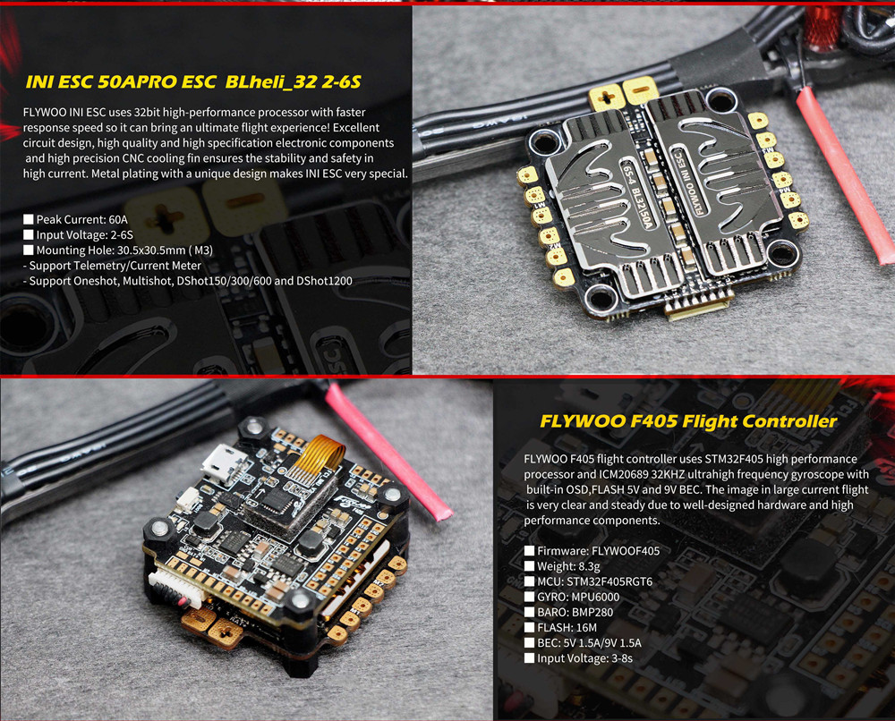 FLYWOO Vampire 230mm F4 2207 1750KV 6S / 2450KV 4S FPV Racing Drone PNP BNF w/ Foxxer Arrow Mini Pro Camera